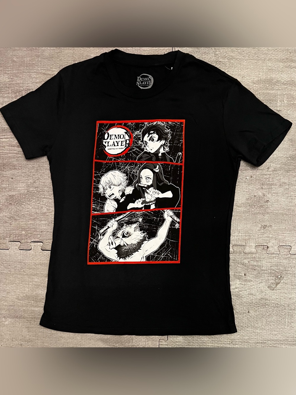 Demon Slayer Kimetsu no Yaiba Unisex Black Graphic Crew Neck Tee M Cotton